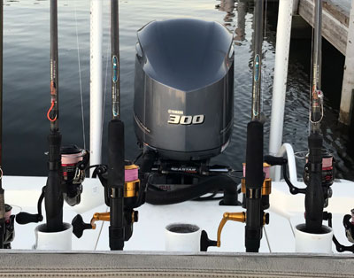 Rod rack on charter fishing boat Orange Beach Alabama